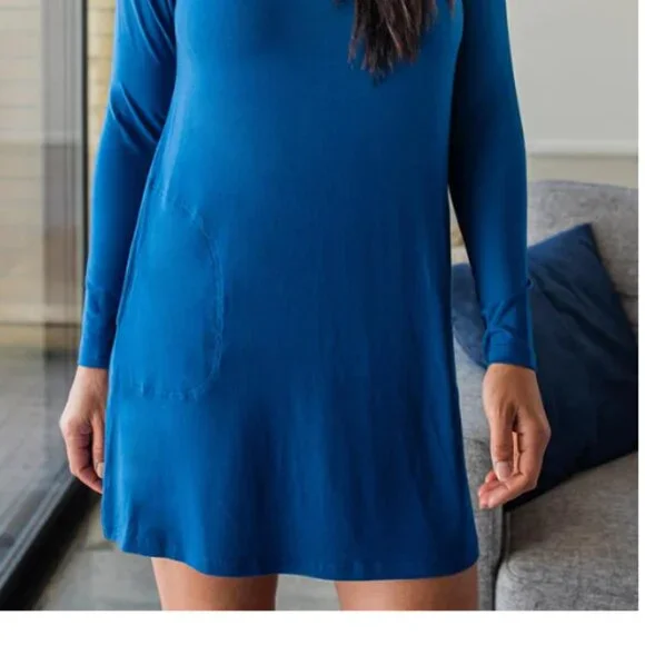Yala Mia Long Sleeve A-line Bamboo Dress Lapis with Pockets - Picture 2 of 4